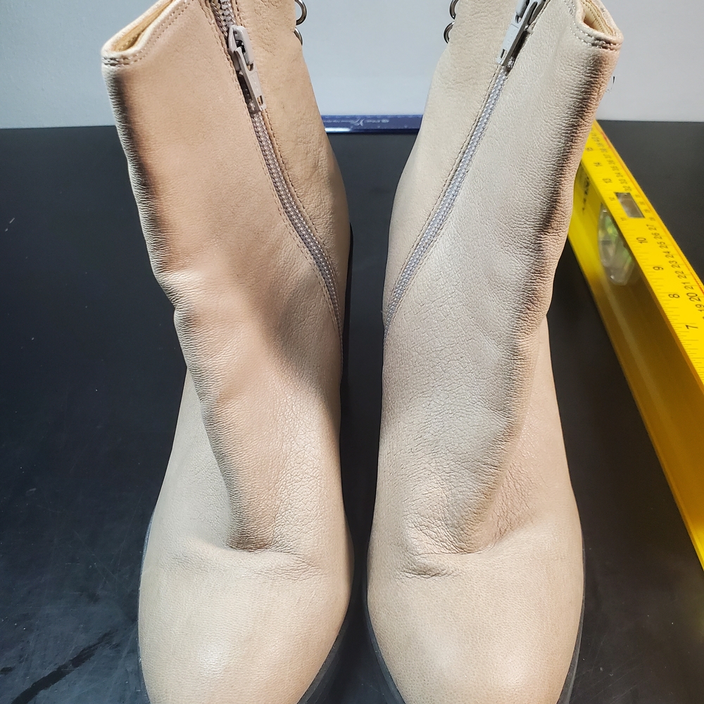 Tan Ankle Booties with Side Zipper